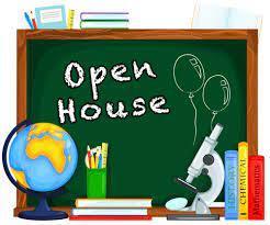 cartoon of chalk board with open house